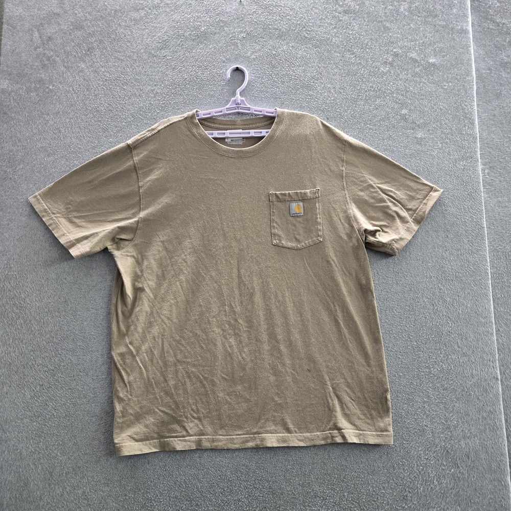 Carhartt Men Shirt XL Tan K87 Pocket T-Shirt Logo Loose Short Sleeve